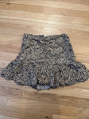 Zara Leopard Print Ruffle Mini Skirt - Tan and Black